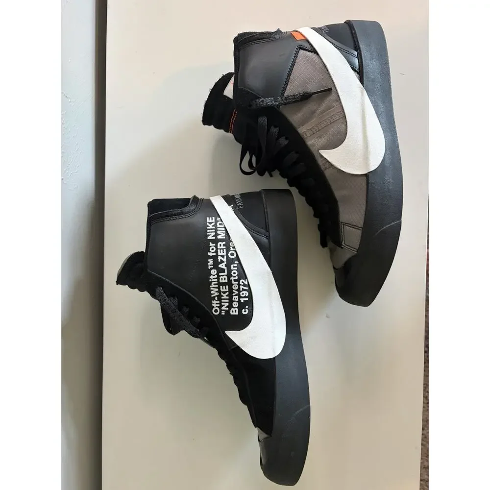 Men Nike Blazer mid off white black grim reaper used No box AA3832-001 (0026)